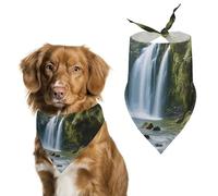Waterfall Landscape Painting Dog Bandanas for Feeding Grooming, Triangle Pet Bibs Washable Pets Scarf for Cats & Dogs