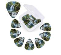 Waterfall Landscape Painting Guitar Picks 12 Pack 3 Different Thickness Celluloid Guitar Plectrums with Guitar Pick Storage Box Personalized Guitar Pick for Acoustic Guitar Picks