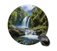 Waterfall Landscape Painting Mouse Pad - Ultra Thin, 7.8 Inch Round Mousepad with Non-Slip Rubber Base, Waterproof Mouse Mat for Office, Gaming