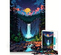Waterfall Landscape with Sunset Adult Jigsaw Puzzles1000 Pieces Brain Game Gift High Precision Die Cut Relaxing Indoor Group Activity (38x26cm)