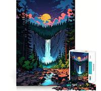 Waterfall Landscape with Sunset Jigsaw 1000 Pieces for Teenagers Mind Boost Fun Zero Gap Captivating Leisure for Cozy Indoors (38x52cm)