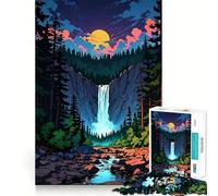 Waterfall Landscape with Sunset Jigsaw Puzzles1000 Pieces Recall Skill Fun Professional Grade Cutting Thoughtful Gift for Mind Activity (50x75cm)