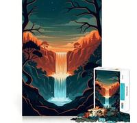 Waterfall Landscape with Trees And Sunset 1000 Pieces Puzzles for Teenagers Mind Boost Fun High Accuracy Cutting Craft Calming Mental Break Activity (50x75cm)