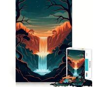 Waterfall Landscape with Trees And Sunset Adults 1000 Pieces Puzzle Mental Fun Game Advanced Laser Cutting Tech Amusing Challenge for Waiting Time (38x52cm)
