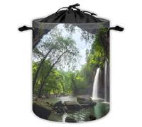 Waterfall Laundry Hampers With Drawstring Mountain Cave Laundry Baskets For Bathroom Rainforest Forest Portable Clothes Storage Organizer Basket Nature Landscape W 44 L 44 Cm