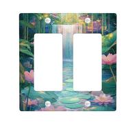 Waterfall Light Switch Cover Plate/Outlet Covers, Peach Water Lily Flowers for Home Decor, Thermoplastic Wall Plates, Standard Size Double Rocker