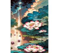 Waterfall Lotus Flowers 500 Piece Jigsaw Puzzle for Adults, Creativity, Challenging and Difficult Puzzle, Brain Teaser Puzzles for Adults 500 Pieces for The Whole for Women, Men