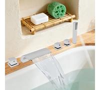 Waterfall Mixer Faucet Bathtub Tap with Handshower,Chrome Finish Deck Mounted Modern Basin Mixer Tap for Bathroom Kitchen,Waterfall Bath Shower Mixer with Shower Attachment