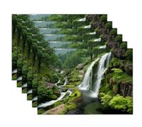 Waterfall Moss Washable Placemats For Table,Set of 4 | Waterproof Non-Slip Heat Resistant Natural Scenery Placemats For Dining Room, 45x30cm