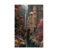 Waterfall Mountain Castle Jigsaw Puzzles for Adults 500 Pieces Educational Toys Challenging Game 500 Piece Puzzles for Adults for The Whole for Women Gifts for Men