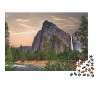 Waterfall Mountain Landscape 1000 Piece Mountain Waterfall with Rocky Cliff Jigsaw Puzzles for Adults And Kids Challenging Games 1000 Pieces Stress Reliever Challenge High Difficulty 38x26cm/1000pcs
