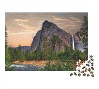 Waterfall Mountain Landscape 1000 Pieces Puzzle ForAdults Kids Colorful Yosemite Valley View Decoration Puzzle Decompression Jigsaw for Men And Women Challenging Puzzles Jigsaw 70x50cm/1000pcs