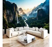 Waterfall Mountain Photo Wallpaper Rivers Nature 350x256 cm Modern Non-Woven Poster 3D Print Large Wall Mural Decoration for Living Room Bedroom Dining Room Wall Art H144