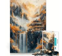 Waterfall Mountain Temple 1000-piece Jigsaw Puzzles Brain Training Fun Tight Interlock No Gaps Bonding Activity for Loved Ones (38x26cm)
