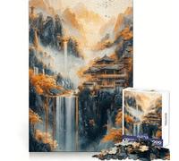 Waterfall Mountain Temple for Adults 1000 Piece Puzzle Brain Exercise Restful Escape Precision Cut Ideal Xmas Gift (38x26cm)