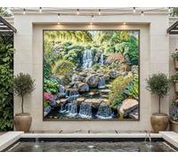 Waterfall Mural, Tapestry & Curtain Waterproof Outdoor Wall Hanging, Waterfall Feature Backdrop, Garden Pond Wall Art, Fence Feature & Outdoor Decor (W180cm x H180cm)