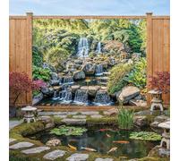 Waterfall Mural, Tapestry & Curtain Waterproof Outdoor Wall Hanging, Waterfall Feature Backdrop, Garden Pond Wall Art, Fence Feature & Outdoor Decor (W240cm x H180cm)