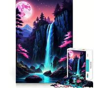 Waterfall Night Atmosphere Jigsaw 1000 Pieces Memory Skill Fun Smooth Edge Perfect Interlock Fun-filled Way to Fill Empty Hours (38x26cm)