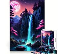 Waterfall Night Atmosphere Jigsaw Puzzles for Adults 1000 Piece Mental Exercise Mindful Leisure Snug Lock (50x75cm)