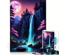 Waterfall Night Atmosphere Puzzle for Adults 1000 Pieces Memory Play Game Firm Fit Secure Assembly Meaningful Connection Building Game (50x75cm)