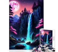 Waterfall Night Atmosphere Puzzles for Teenagers 1000 Piece Support Memory Strength And Retention Gentle Calm Leisure Activity (38X26cm)