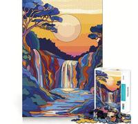 Waterfall of Colors at Sunset Adults Puzzles 1000 Piece Jigsaws Recall Skill Fun High Precision Die Cut Easy to Learn Family Enjoyment (50x75cm)