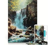 Waterfall Oil Painting Adults Puzzles 1000 Piece Jigsaws Recall Skill Fun High Precision Die Cut Easy to Learn Family Enjoyment (38x26cm)