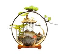 Waterfall Ornament, Indoor Fountain with LED Light and Backflow Incense Burner Holder for Zen Meditation, Perfect for Office and Living Room Decor