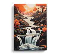 Waterfall Orphism Art No.2 Canvas Print | Gallery Wrapped 30mm Frame Wall Art | 30x20 inches | Ready to Hang | Contemporary Landscape Picture | Living Room Bedroom Lounge Office