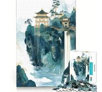 Waterfall Pagoda Landscape Jigsaw Puzzle 1000 Think Boost Game Tight Lock No Loose Pieces Interactive Brain Challenge for Home (38x26cm)
