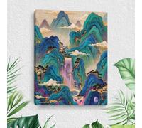 Waterfall painting, Japanese wall art, housewarming gifts, natural landscape, framed canvas, painting, room decoration, vintage aesthetic painting for living room, entrance, office