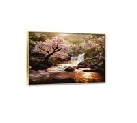 Waterfall Paintings Canvas Wall Art-cherry blossom tree Nature Landscape picture print on Canvas-Large Artwork Ready to Hang Wall Art for living room Bedroom Wall Decor 70x105cm(28x41in) Goldframe