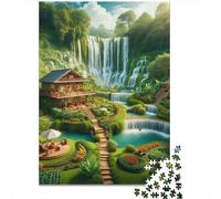 Waterfall Paradise1000pc Thick Cardboard Waterfall Cottage Jigsaw Puzzle Set Adult Senior Enthusiasts Hard Difficult Challenge Brain Teaser Gift Idea 38x26cm/1000pcs