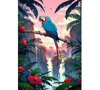 Waterfall Parrot Flower 50 Piece Jigsaw Puzzle for Adults, Creativity, Challenging and Difficult Puzzle, Brain Teaser Puzzles for Adults 50 Pieces for The Whole for Women, Men
