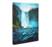 Waterfall Path In Iceland Canvas Print | Gallery Wrapped 30mm Frame Wall Art | 30x20 inches | Ready to Hang | Modern Landscape Picture | Living Room Bedroom Lounge Office