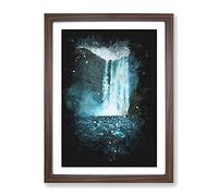 Waterfall Path In Iceland Paint Splash Modern Framed Wall Art Print, Ready to Hang Picture for Living Room Bedroom Home Office Décor, Walnut A3 (34 x 46 cm)