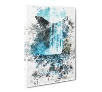Waterfall Path In Iceland Watercolour Canvas Print | Gallery Wrapped 30mm Frame Wall Art | 24x16 inches | Ready to Hang | Modern Landscape Picture | Living Room Bedroom Lounge Office