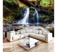 Waterfall Photo Wallpaper 99"x69" Trees 3D Effect Panoramic Wall Murals Non-Woven Wall Paper for Bedroom Living Room TV Backdrop,Easy to Install W-488