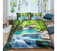 Waterfall Printed King Duvet Cover Set Natural Landscapes Bedding Set Ultrasoft Microfiber Quilt Cover 220x230 cm with Zipper and 2 Pillowcases for Double Bed C.3064