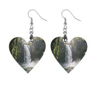 Waterfall Rainforest Dangle Earrings for Women Trendy Lightweight Wood Geometric Earring Wooden Bohemian Print Eardrop Vintage Jewelry Gift Mother Valentine's Day, Love, Wood, No Gemstone