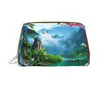 Waterfall Red Flower Cherry Makeup Bag for Travel, Leather Cosmetic Bag Portable Toiletry Bags Cosmetic Cases for Women Men
