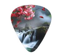 Waterfall Red Flower Cherry Printed Guitar Picks 12-Piece Set - Comfortable, Versatile Plectrum for All Guitar Styles & Players