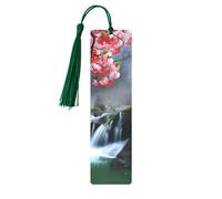 Waterfall Red Flower Cherry Printed Metal Bookmarks S - Dark Green Lightweight Aluminium Book Marker for Books, Journals & Gifts, Ideal Book Lovers, Holiday Decor & Crafts