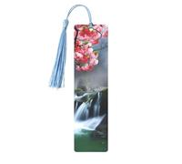 Waterfall Red Flower Cherry Printed Metal Bookmarks S - Sky Blue Lightweight Aluminium Book Marker for Books, Journals & Gifts, Ideal Book Lovers, Holiday Decor & Crafts