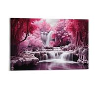Waterfall Red Forest Canvas Prints Wall Art Pink River Autumn Landscape Modern Poster Wall Decor for Home Decorations Artwork