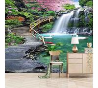 Waterfall River Swan Tree Flower 3D Wallpaper Easy Install Feature Office Living Room Sofa Bedroom TV Background Wall Decoration-200cm×140cm