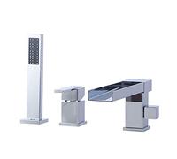 Waterfall Roman Tub Filler Faucet with Hand Shower Deck Mounted Bath Shower Mixer Taps Single Handle 3 Hole Bathtub Faucet with Hot and Cold Water