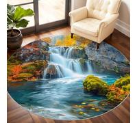 Waterfall Round Rug & Home Decor - Autumn Forest Area Rugs for Boys Bedroom, Natural Scenery Round Rug, Washable Rugs for Living Room Dining Table, 200cm