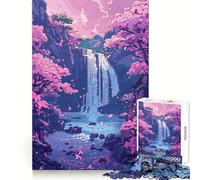 Waterfall Sakura Pink Hard Jigsaw Puzzle for Adults 1000 Pieces Focus Enhance Restful Activity Smooth Cut Winter Gift (50x75cm)