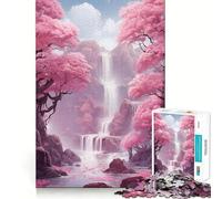 Waterfall Sakura Trees 1000-piece Jigsaw Puzzles Brain Training Fun Tight Interlock No Gaps Bonding Activity for Loved Ones (38x26cm)